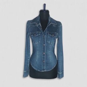 Hot Kiss Vintage Y2K Fitted Denim Shacket Cinched Waist Classic Blue Denim sz XS